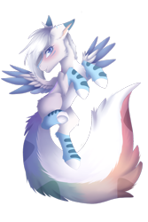 Size: 1280x1920 | Tagged: safe, artist:fluxittu, derpibooru import, oc, oc only, oc:michini, pegasus, pony, blushing, coat markings, female, looking at you, mare, simple background, solo, spread wings, white background, wings