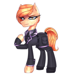 Size: 2880x3040 | Tagged: safe, artist:opal_radiance, derpibooru import, oc, oc only, earth pony, pony, athlete, black, clothes, commission, gray, purple, short hair, simple background, solo, suit, transparent background