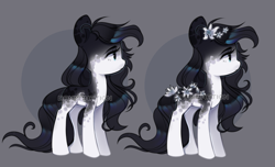 Size: 1025x625 | Tagged: safe, artist:dammmnation, derpibooru import, oc, oc only, earth pony, pony, abstract background, base used, duo, earth pony oc, female, flower, flower in hair, mare