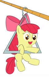 Size: 1943x3064 | Tagged: safe, artist:toryu137, derpibooru import, apple bloom, earth pony, pony, female, filly, foal, no nose, simple background, solo, translation request, white background, zipline