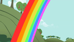 Size: 3410x1920 | Tagged: safe, derpibooru import, screencap, hearts and hooves day (episode), season 2, cloud, high res, no pony, rainbow, tree