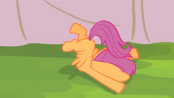 Size: 3410x1920 | Tagged: safe, derpibooru import, screencap, scootaloo, pegasus, pony, flight to the finish, season 4, butt, faceplant, female, filly, foal, high res, plot, solo, spread wings, wings