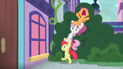 Size: 3410x1920 | Tagged: safe, derpibooru import, screencap, apple bloom, scootaloo, sweetie belle, earth pony, pegasus, pony, unicorn, marks for effort, season 8, :p, bipedal, cutie mark crusaders, female, filly, foal, high res, nose in the air, open mouth, school of friendship, smiling, spread wings, tongue, tongue out, trio, wings