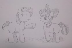 Size: 1280x859 | Tagged: safe, artist:up_p_ab, derpibooru import, apple bloom, babs seed, earth pony, pony, cousins, female, filly, foal, sketch, traditional art