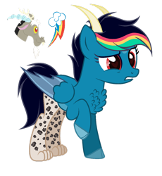 Size: 1920x2089 | Tagged: safe, artist:teal-quil, derpibooru import, discord, oc, hybrid, interspecies offspring, offspring, parent:discord, parent:rainbow dash, parents:discodash, simple background, transparent background