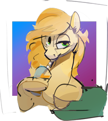 Size: 1319x1486 | Tagged: safe, artist:alumx, derpibooru import, oc, oc only, oc:golden mare, pegasus, pony, bust, drink, drinking, drinking straw, female, mare, simple background, solo, transparent background