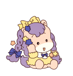 Size: 420x435 | Tagged: safe, artist:paperrabbits333, derpibooru import, earth pony, pony, g1, bow, braid, clothes, dress, hair accessory, hair bow, hairpin, long hair, milky, official, purple hair, reproduction, simple background, sitting, solo, stars, takara pony, trace, transparent background, yellow dress