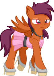 Size: 1920x2700 | Tagged: safe, artist:alexdti, derpibooru import, oc, oc only, oc:vee, pegasus, pony, clothes, crossdressing, dress, eyeshadow, full body, high heels, high res, hoof shoes, hooves, lidded eyes, makeup, male, partially open wings, pegasus oc, raised leg, shoes, simple background, smiling, solo, stallion, tail, transparent background, wings