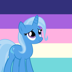 Size: 640x640 | Tagged: safe, artist:it-is-85-degrees, artist:recu153, derpibooru import, edit, trixie, pony, unicorn, cute, diatrixes, female, looking up, mare, pride, pride flag, smiling, solo