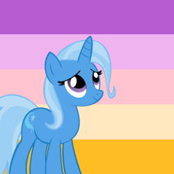 Size: 640x640 | Tagged: safe, artist:it-is-85-degrees, artist:recu153, derpibooru import, edit, trixie, pony, unicorn, cute, diatrixes, female, looking up, mare, pride, pride flag, smiling, solo