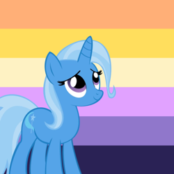 Size: 640x640 | Tagged: safe, artist:it-is-85-degrees, artist:recu153, derpibooru import, edit, trixie, pony, unicorn, cute, diatrixes, female, looking up, mare, pride, pride flag, smiling, solo