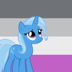 Size: 640x640 | Tagged: safe, artist:it-is-85-degrees, artist:recu153, derpibooru import, edit, trixie, pony, unicorn, asexual, asexual pride flag, cute, diatrixes, female, looking up, mare, pride, pride flag, smiling, solo