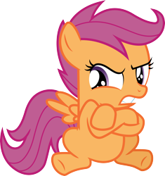 Size: 3000x3194 | Tagged: safe, artist:cloudyglow, derpibooru import, scootaloo, pegasus, pony, one bad apple, angry, crossed hooves, cute, cutealoo, female, filly, foal, madorable, simple background, solo, transparent background, vector
