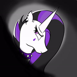 Size: 3508x3508 | Tagged: safe, artist:reinbou, derpibooru import, princess celestia, alicorn, pony, between dark and dawn, celestia is not amused, goth, pink eyes, punklestia, simple background, solo, unamused