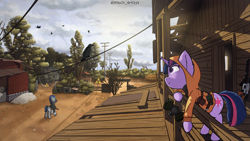 Size: 3840x2160 | Tagged: safe, artist:d3f4ult_4rt1st, derpibooru import, twilight sparkle, unicorn twilight, bird, crow, pony, unicorn, aks-74u, anomaly, clothes, crossover, detector, female, forest, gas mask, gun, hoodie, ionizing radiation warning symbol, mare, mask, post-apocalyptic, respirator, s.t.a.l.k.e.r., stalker, vss vintorez, weapon