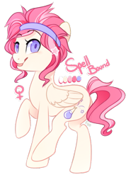 Size: 429x579 | Tagged: safe, artist:ifoopets, derpibooru import, oc, oc:spell bound, oc:spellbound, pegasus, pony, color palette, female, female symbol, headband, red mane, short mane, short tail, simple background, tail, transparent background