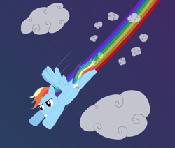 Size: 2600x2200 | Tagged: safe, artist:gilo, derpibooru import, rainbow dash, pegasus, pony, cloud, flying, grin, night, rainbow trail, sky, smiling, solo