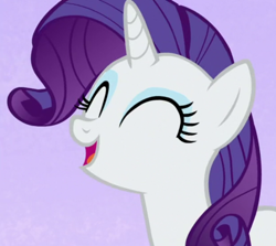 Size: 612x545 | Tagged: safe, derpibooru import, screencap, rarity, pony, unicorn, all bottled up, season 7, best friends until the end of time, cropped, cute, eyes closed, female, happy, mare, open mouth, purple background, raribetes, simple background, smiling, solo