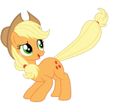 Size: 1800x1616 | Tagged: safe, artist:gmaplay, derpibooru import, applejack, earth pony, pony, female, full body, hooves, long tail, looking back, mare, open mouth, open smile, simple background, smiling, solo, standing, tail, transparent background