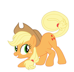Size: 1700x1646 | Tagged: safe, artist:gmaplay, derpibooru import, applejack, earth pony, pony, ass up, female, freckles, full body, grin, hooves, long tail, mare, simple background, smiling, solo, standing, tail, transparent background