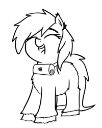 Size: 649x812 | Tagged: safe, artist:neuro, derpibooru import, oc, oc only, earth pony, pony, black and white, eyes closed, female, fluffy, grayscale, lineart, mare, micro, monochrome, open mouth, open smile, simple background, smiling, snowpony (species), solo, taiga pony, tiny, tiny ponies, white background, yakutian horse