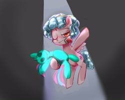 Size: 2500x2000 | Tagged: safe, artist:plasma fall, derpibooru import, cozy glow, pegasus, pony, dancing, female, filly, flower, flower in mouth, foal, mouth hold, plushie, rose, rose in mouth, solo