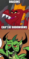 Size: 500x1001 | Tagged: safe, artist:andypriceart, derpibooru import, edit, edited screencap, idw, screencap, blacktip, garble, dragon, sweet and smoky, spoiler:comic61, blacktip is not amused, comic, imgflip, male, raised eyebrow, screencap comic, text, unamused