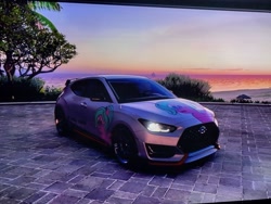 Size: 4000x3000 | Tagged: safe, artist:cj_eltson, derpibooru import, oc, oc:lucky cookie, car, digital art, forza horizon, forza horizon 5, game screencap, hyundai, hyundai veloster n, video game