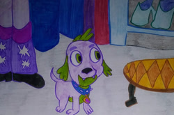 Size: 1280x843 | Tagged: safe, artist:dex stewart, derpibooru import, spike, twilight sparkle, dog, equestria girls, solo focus, spike the dog, traditional art