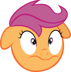 Size: 2425x2473 | Tagged: safe, artist:dasduriel, derpibooru import, scootaloo, pegasus, pony, 3:, ears, female, filly, floppy ears, foal, head only, high res, simple background, solo, transparent background, vector