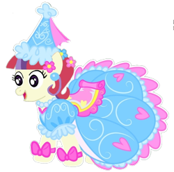 Size: 680x675 | Tagged: safe, artist:darlycatmake, derpibooru import, edit, moondancer, earth pony, pony, alternate hairstyle, beautiful, bow, clothes, dress, dressup, ear piercing, flower, flower in hair, froufrou glittery lacy outfit, happy, hat, hennin, missing accessory, piercing, pretty, princess, princess costume, proud, simple background, smiling, species swap, transparent background, vector, vector edit, vector trace, when she smiles