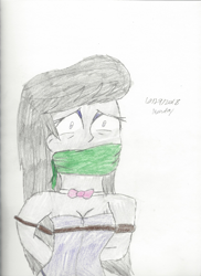 Size: 1700x2338 | Tagged: safe, artist:bluesplendont, derpibooru import, octavia melody, equestria girls, bondage, cloth gag, danger, gag, rope, rope bondage, scared, solo, terrified, tied up, traditional art, worried