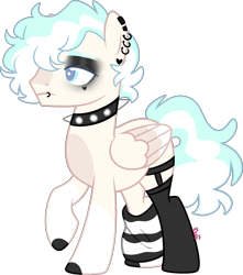 Size: 1944x2204 | Tagged: safe, artist:kurosawakuro, derpibooru import, oc, pegasus, pony, choker, clothes, leg warmers, male, offspring, parent:feather flatterfly, parent:jasmine leaf, simple background, socks, solo, spiked choker, stallion, striped socks, transparent background