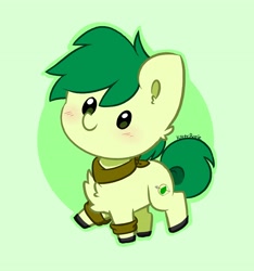 Size: 3320x3552 | Tagged: safe, artist:kittyrosie, derpibooru import, oc, oc only, earth pony, pony, cheek fluff, chest fluff, chibi, cute, earth pony oc, green background, ocbetes, simple background, solo