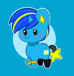 Size: 2815x2857 | Tagged: safe, artist:kittyrosie, derpibooru import, oc, oc only, pony, unicorn, blue background, chibi, cute, horn, ocbetes, simple background, solo, unicorn oc