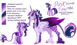 Size: 6045x3528 | Tagged: safe, artist:mysthooves, derpibooru import, dusk shine, prince dusk, twilight sparkle, twilight sparkle (alicorn), alicorn, pony, glasses, reference sheet, rule 63, solo