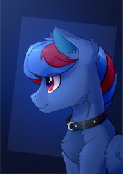 Size: 2037x2859 | Tagged: safe, artist:dipfanken, derpibooru import, oc, oc:hellfire, pegasus, blue fur, collar, fanfic art, male