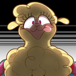 Size: 1000x1000 | Tagged: safe, artist:malachimoet, derpibooru import, paprika paca, alpaca, them's fightin' herds, chest fluff, community related, heart eyes, looking at you, looking down, sinister, sinister smile, solo, stare, stare down, wingding eyes