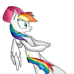 Size: 427x431 | Tagged: safe, artist:ecenazgalaxy, derpibooru import, oc, oc only, oc:lucky star, pegasus, pony, bipedal, bow, falling, female, hair bow, mare, multicolored hair, rainbow hair, simple background, white background, wings