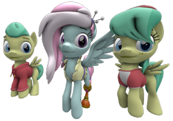 Size: 1021x720 | Tagged: safe, artist:topsangtheman, derpibooru import, barley barrel, kerfuffle, pickle barrel, pegasus, pony, 3d, looking at you, simple background, source filmmaker, transparent background