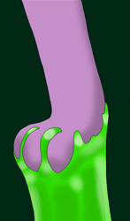 Size: 985x1673 | Tagged: safe, artist:onimagmachan, derpibooru import, spike, dragon, changeling slime, claws, feet, fetish, foot fetish, foot focus, legs, male, male feet, pictures of legs, solo, stretching, stuck, toes, trapped, underfoot