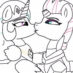 Size: 2048x2048 | Tagged: safe, artist:darktenor5, derpibooru import, princess celestia, tempest shadow, alicorn, pony, unicorn, crack shipping, female, kissing, lesbian, lidded eyes, looking at each other, looking at someone, shipping, squint, tempestia