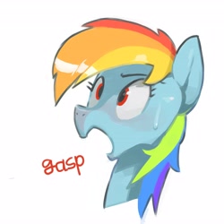 Size: 4096x4096 | Tagged: safe, artist:baigak, derpibooru import, rainbow dash, pegasus, pony, bust, female, gasp, looking up, mare, open mouth, simple background, solo, sweat, sweatdrop, white background