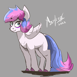 Size: 2000x2000 | Tagged: safe, artist:azulejo, derpibooru import, oc, oc only, pegasus, female, long tail, looking at you, mare, pegasus oc, simple background, solo, tail, wings