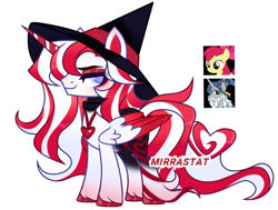 Size: 1280x969 | Tagged: safe, artist:mirrastat, derpibooru import, apple bloom, star swirl the bearded, oc, earth pony, pony, unicorn, base used, colored wings, crack ship offspring, eyelashes, female, hat, makeup, male, mare, offspring, parent:apple bloom, parent:star swirl the bearded, simple background, stallion, transparent background, two toned wings, wings, witch hat