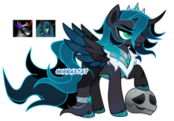 Size: 1280x891 | Tagged: safe, artist:mirrastat, derpibooru import, king sombra, queen chrysalis, oc, alicorn, changeling, changeling queen, changepony, hybrid, pony, unicorn, alicorn oc, base used, eyelashes, female, horn, interspecies offspring, makeup, male, mare, offspring, parent:king sombra, parent:queen chrysalis, parents:chrysombra, raised hoof, raised leg, simple background, skull, stallion, transparent background, unshorn fetlocks, wings