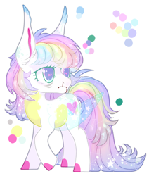 Size: 2544x3000 | Tagged: safe, artist:strangle12, derpibooru import, oc, oc only, earth pony, pony, colored hooves, earth pony oc, looking back, male, multicolored hair, rainbow hair, raised hoof, raised leg, simple background, solo, stallion, starry eyes, white background, wingding eyes