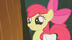 Size: 1280x720 | Tagged: safe, derpibooru import, screencap, apple bloom, earth pony, pony, bridle gossip, season 1, adorabloom, apple bloom's bow, bow, cute, dilated pupils, female, filly, foal, grin, hair bow, happy, smiling, solo