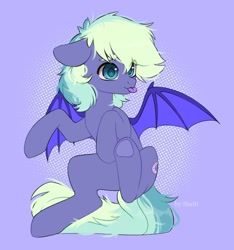 Size: 1402x1498 | Tagged: safe, artist:shelti_chan, derpibooru import, oc, oc only, oc:murphy, bat pony, pony, raspberry, smiling, solo, spread wings, tongue, tongue out, underhoof, wings