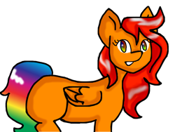 Size: 800x600 | Tagged: safe, artist:rainbow-neko-chan, derpibooru import, oc, oc only, oc:rainbow neko, pegasus, pony, female, looking at you, mare, rainbow tail, simple background, smiling, tail, white background, wings